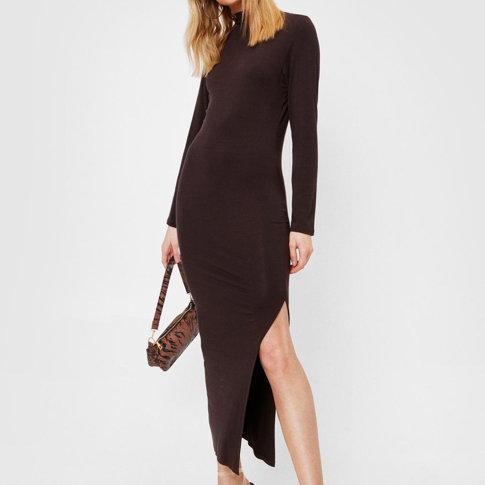 Nasty Gal Mock Neck Bodycon Slit Dress
